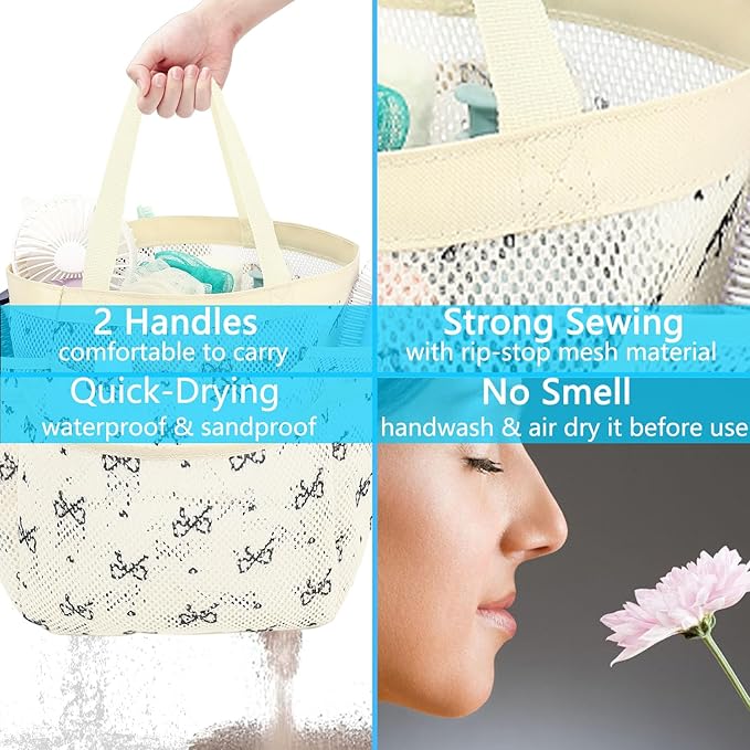 Fammart Mesh Shower Caddy Portable for College Dorm Room Essentials, 8-Pocket Large Shower Basket Tote Bag with 2 Handles for Toiletry, Bathroom, Beach, Camp, Gym