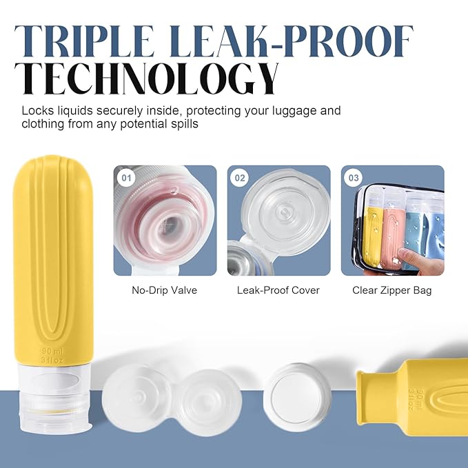 Travel Bottles for Toiletries, 3oz TSA Approved Travel Size Toiletries, Silicone Leak-Proof Refillable Containers, Squeezable Liquid Essentials Bottles W/Clear Bag (COLORFUL)