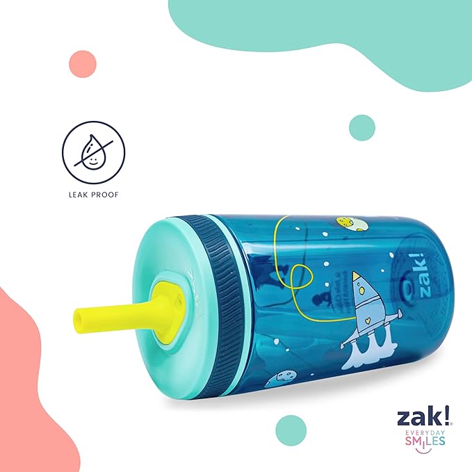 Zak Designs St. Jude Kelso Toddler Tumblers For Travel or At Home, 15oz 2-Pack Durable Plastic Sippy Cups With Leak-Proof Design is Perfect For Kids (Space and Smiles)