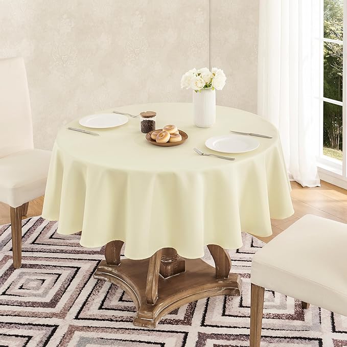 Veblandy Tablecloth Linen Textured Waterproof & Stain Resistant Table Cloth Wrinkle Free Decorative Fabric Farmhouse Table Cover for Dining/Party/Buffet/Wedding, 60 x 60 Inch, Ivory