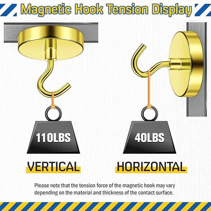 FINDMAG Strong Magnet Hooks for Cruise Cabin, 110lbs Magnetic Hooks for Classroom, Magnetic Key Holder for Fridge, Whiteboard Magnets, Household Essentials, Small Apartment Essentials, 6 Pack, Gold