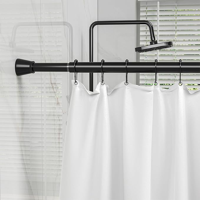 Shower Curtain Rod Black Tension Rod 45 to 77 Inch 2PCS Spring Curtain Rod Shower rod Non Slip shower curtain rod 1pcs for Windows No Drilling Adjustable Tension Rods of Curtain Window Closet Kitchen