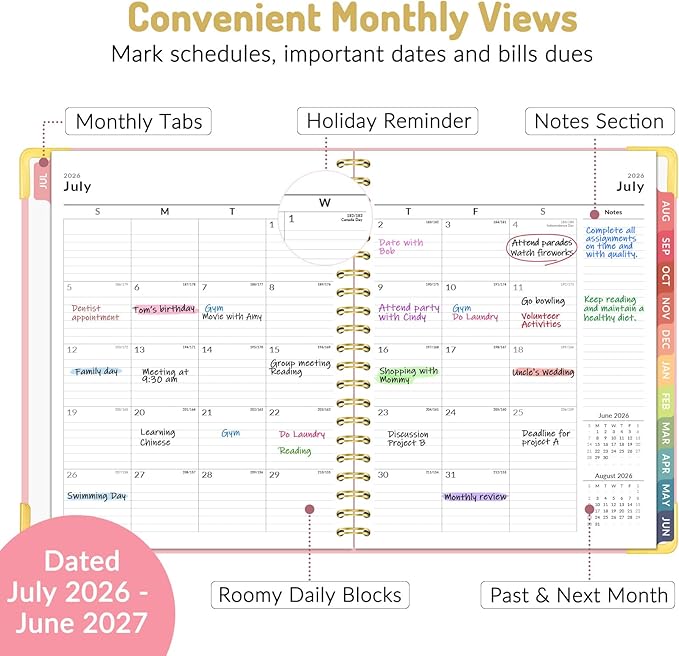 Forvencer Academic Planner 2026-2027, Hardcover Calendar Planner Weekly & Monthly, July 2026 - June 2027, 8.5" x 11", Daily Agenda with Tabs, College School Organizer for Student Teacher, Beige