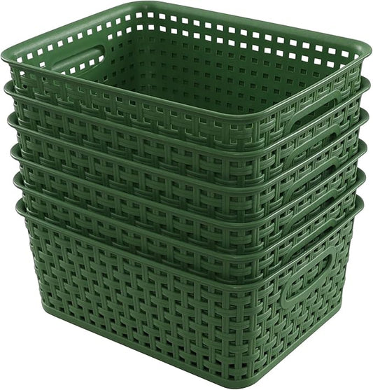 Plastic Kitchen Basket, Woven Storage Baskets, 6 Packs Deep Green