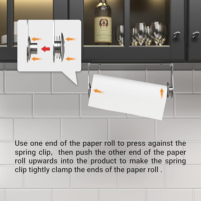 Paper Towel Holder Under Cabinet, Wall Mount, One-Handed Tear, Stainless Steel, Silver, Paper Roll Holder for Kitchen Bathroom Farmhouse Essentials Decor Accessories