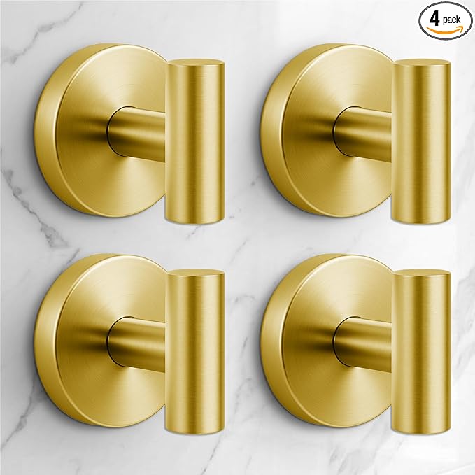 Heavy Duty Suction Cup Hooks for Glass Window,Tile,Mirror,Removable Shower Hooks for Inside Shower,Metal Towel Hooks for Bathroom,4 Pack(Gold)