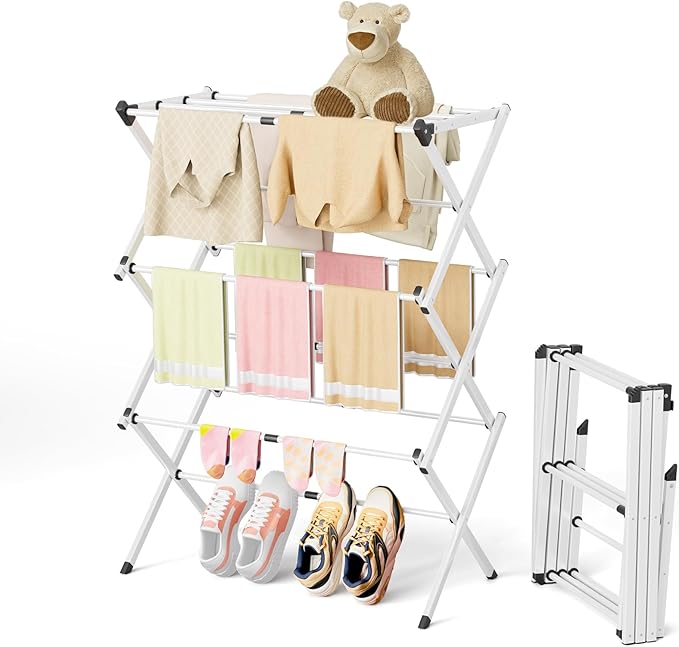 BAKON Clothes Drying Rack Foldable,Space-Saving Expandable & Portable Drying Rack for Clothes,Sturdy Metal Clothes Dryer Rack for Indoor & Outdoor,Laundry Room,Dorm Room,Apartments