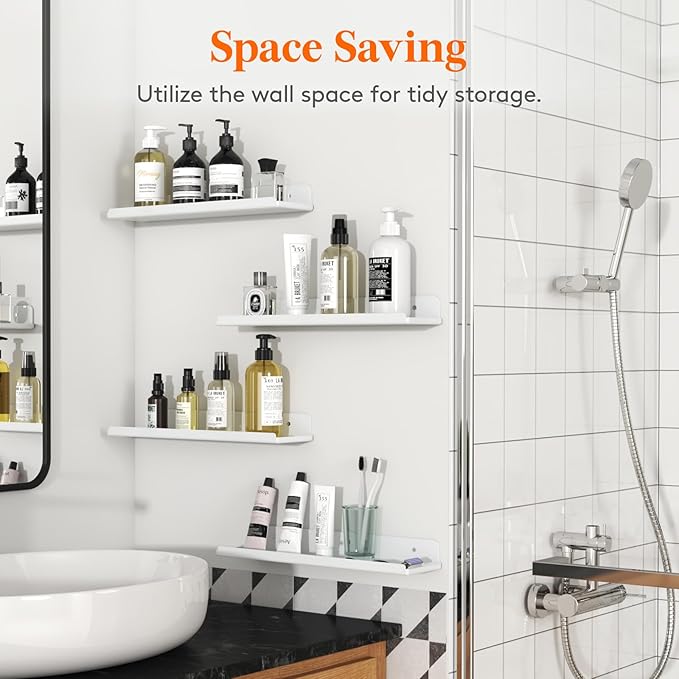 Lifewit Floating Shelves for Bathroom, 15" Clear Wall Organizer for Makeup, Perfume, Figures, Photo, Decor Shelf for Nursery, Living Room, Bedroom, Kitchen, Over Toilet Storage Rack, White, 12 Pack