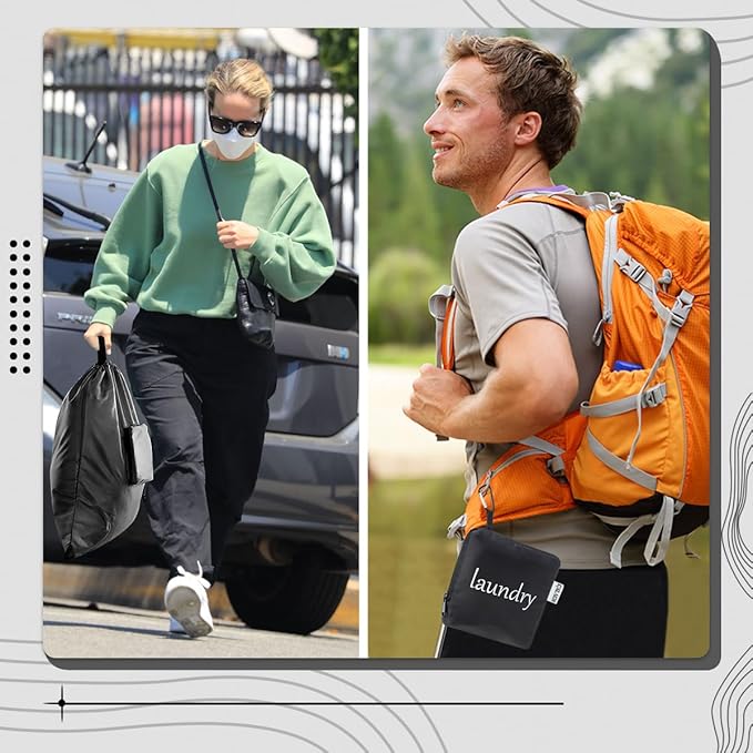 Travel Laundry bags, Dirty Clothes Travel Bag with Handles, Portable Small laundry Sack for Travelling, Suitcase, Gym, Camping (Black | 1 Pack)