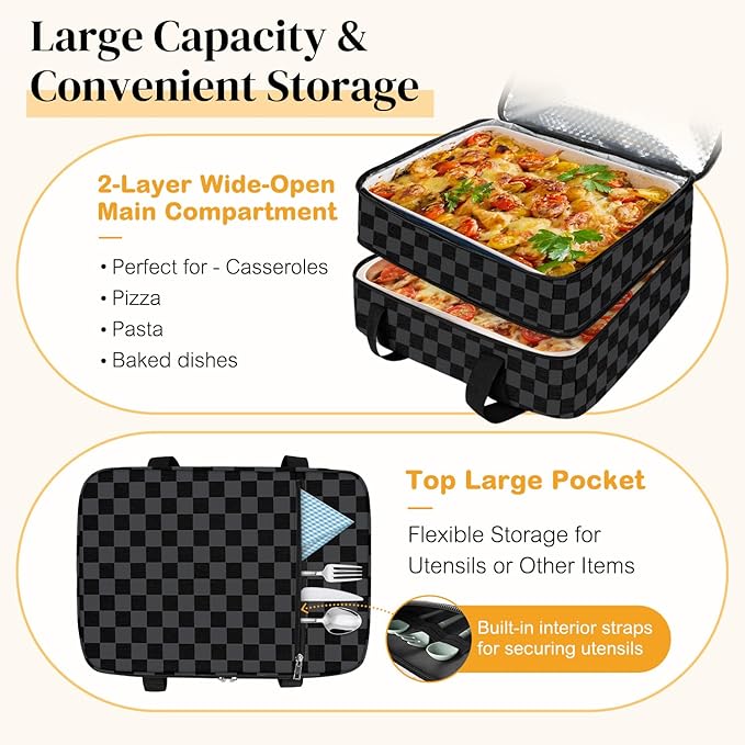 Coobiiya Insulated Casserole Carrier – Portable Tote for Hot or Cold Food, Warmer & Cooler Bag Lunch Bag, Fits 9" x 13" Baking Dish, Ideal for Potluck Parties