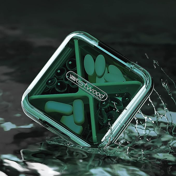 DUBSTAR Daily Pill Organizer,4 Compartments Portable Travel Small Pill Case, Pill Box for Purse Pocket to Hold Vitamins,Cod Liver Oil,Supplements and Medication (Green)