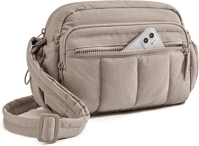 BAGSMART Anti Theft Crossbody Bags for Women Travel Purse, Medium Quilted Puffy Crossbody Bag, Handbags Shoulder Purses, Brown-Medium