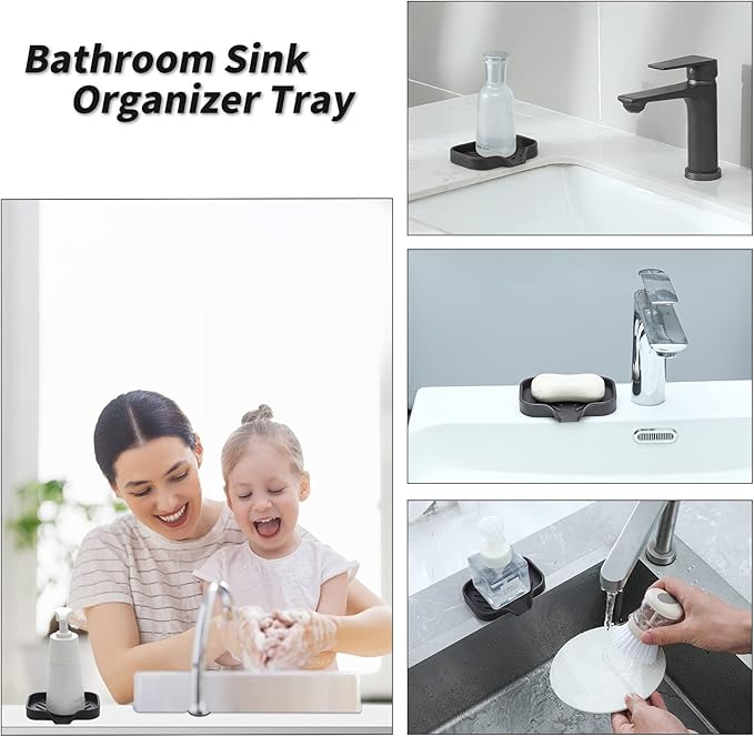 Silicone Bathroom Soap Dishes with Drain Spout-Bathroom and Kitchen Sink Organizer,Sponge Holder,Dish Soap Tray,Perfect for Dispenser,Scrubber,Bottle,Cup on Sink or Counter-Coffee 4.9"×3.2"