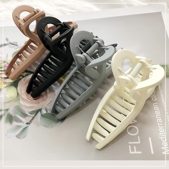 5 Pack Hair Claw Clip Large Matte 4.3 Inch No Slip Big Butterfly Jaw Clips Clamp Assorted Colors for Thin Fine Medium Thick Hair Women