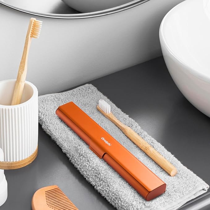 Aluminum Toothbrush Travel Case, Portable Travel Toothbrush Holder, Durable Manual Toothbrush Box Container for Traveling, Bathroom, Camping, Business Trip-Pumpkin Orange
