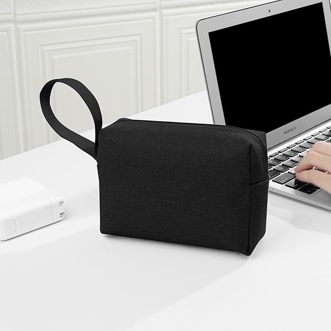 Waterproof Cosmetic Bag for Women | Soft Travel Makeup & Toiletry Organizer, Large Portable Storage for Makeup Products, Tissues, Electronics, USB Cables| Nylon, Durable & Stylish (Small-Black)