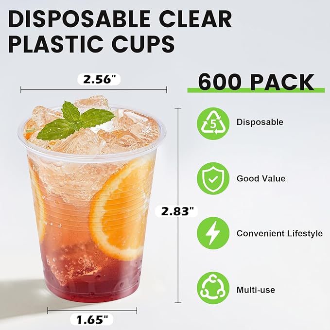 Lamosi 600 Count 5 oz Plastic Cups, Disposable Clear Bathroom Cups 5 Ounce, Small Drinking Cups for Dessert, Party, Wedding, Travel, Events