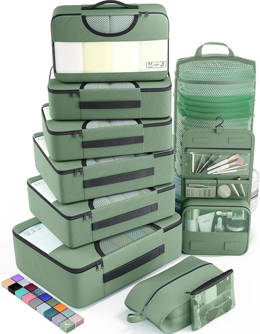 Veken 10 Set Packing Cubes for Travel Essential, Suitcase Organizer Bags in 4 Sizes, Carry-On Luggage Accessories with Large Laundry & Hanging Toiletry Bag, Must-Have for Airplane, Road Trip & Camping