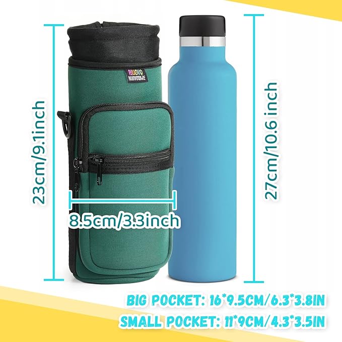 Nuovoware Water Bottle Carrier Bag,25oz/40oz/64oz Bottle Pouch Holder,Adjustable Shoulder Hand Strap 2 Pocket Sling Neoprene Sleeve Sports Accessories for Hiking Travelling Camping