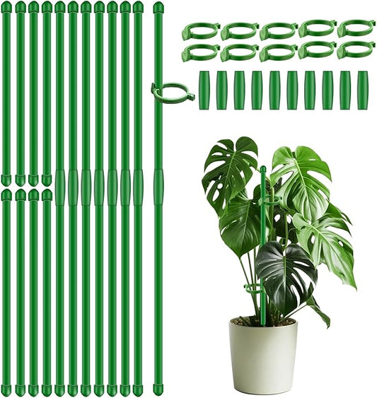 30Pcs Plant Support Stakes 17 inch SupKing Garden Orchid Sticks, Extendable to 3ft 4ft 5ft Plant Poles with Clips for Indoor Outdoor Potted Tomatoes, Roses, Amaryllis, Vegetables, Comes with 20 Ties