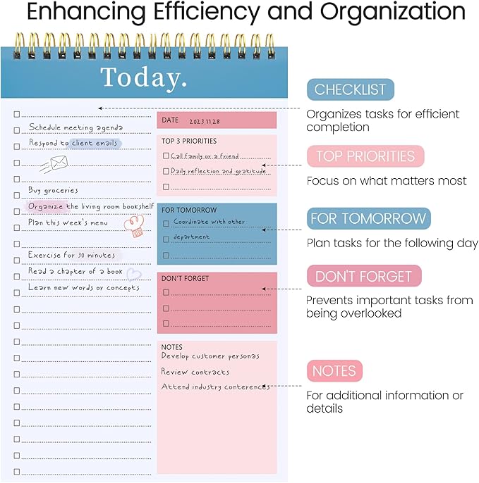 To Do List Notepad - To Do List Notebook for Work with 52 Sheets, Undated Daily Planner Perfect for Enhanced Productivity and Goal Achievement - Pink & Blue
