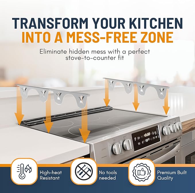 Linda’s Essentials Stainless Steel Stove Gap Covers (2 Pack) Adjustable Length 13.8" to 27.5" Stainless Steel, Steel Adjustable Gap Covers, Counter, Oven & Stove Gap Filler