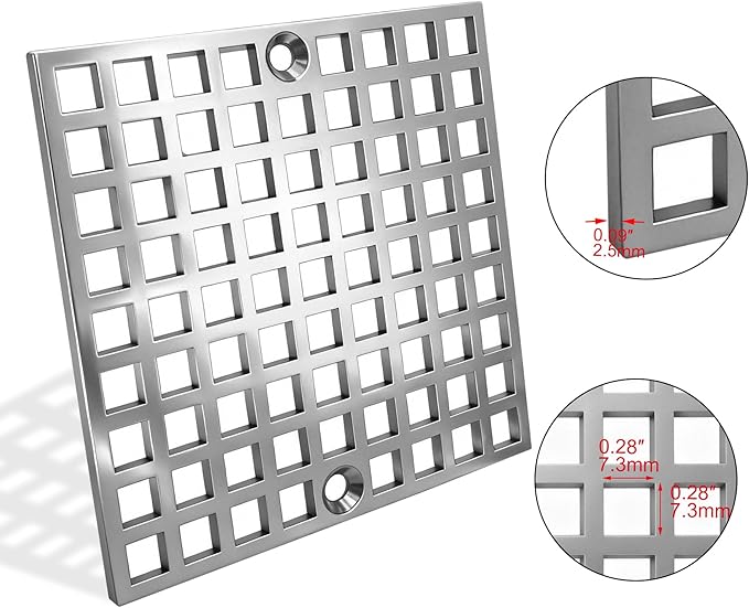 4" Matte Silver Shower Drain Cover, 304 Stainless Steel Square Floor Drain Cover Replacement, Drain Strainer and Hair Catcher for Showers, Bathrooms, and Sinks