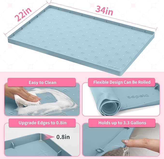 Sdpeia Under Sink Mat 34"×22" Waterproof Silicone Cabinet Liner & Sink Protector for Kitchen & Bathroom, Multi-Purpose Organizers Tray for Pets, Laundry, Cat Litter Mat