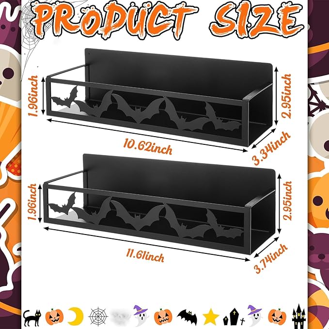 2 Pack Bat Magnetic Spice Rack for Refrigerator Metal Magnet Basket Shelf for Fridge Seasoning Storage Organizers Home Decor Kitchen Accessories (Black)