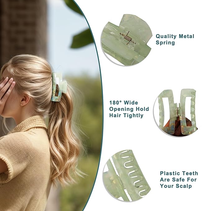 VOCOSTE Hair Caw Clips, Acetic Acid Hair Clips, Tortoise Hair Clips, Large Hair Claw Clips, Hair Barrettes for Women, Green