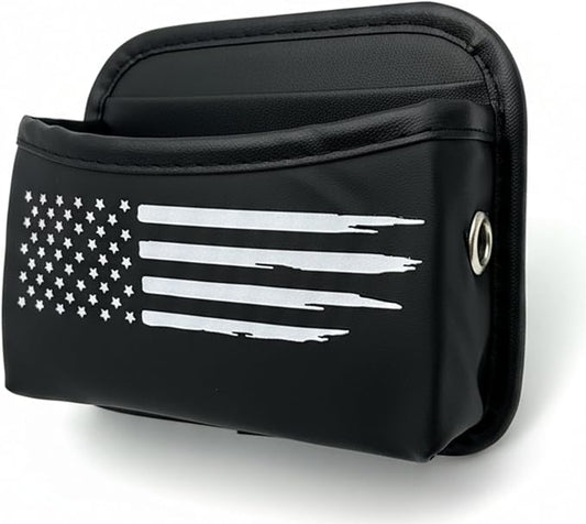 American USA Flag Car Seat Side Pocket Organizer, Multi Compartment Leather Velcro Storage Bag Pouch for Sunglasses Key Card Clutter, Truck Pickup Accessories Interior and Travel Essentials