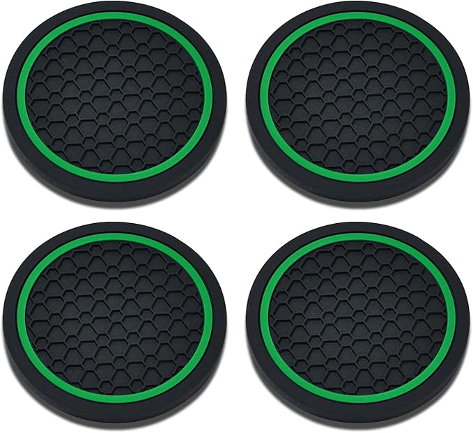 4PCS Car Cup Holder Coasters, 2.75 Inch Non-Slip Insert Cup Holder Pad, Dustproof Automotive Interior Accessories Mat, Universal for Trucks, Vehicles, RVs and More (Black/Green)