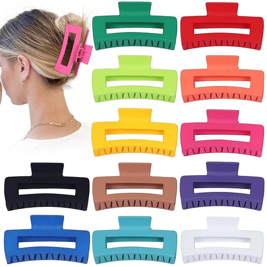 4.1 Inch Jumbo Claw Clips for Thick Hair - 12 Pcs Square Hair Accessories for Women and Girls - Dopamine