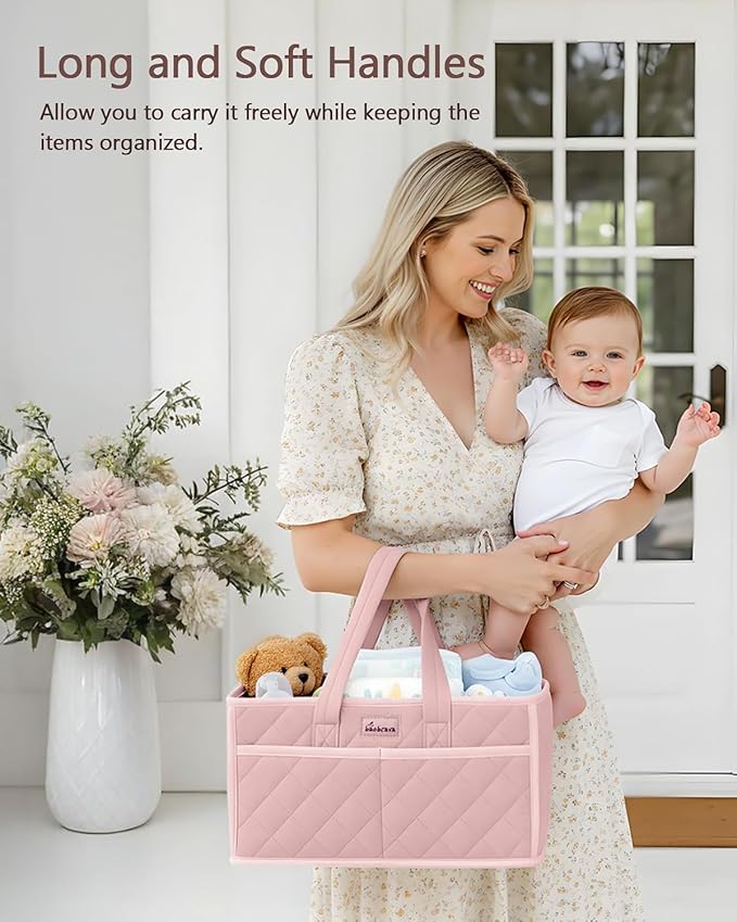 Diaper Caddy Organizer For Changing Table,Dutch Velvet Baby Diaper Caddy With 3 Removable Compartments &4 Side Pockets,Portable Diaper Basket For Car Organizer,Nursery Organizer For Essential Supplies