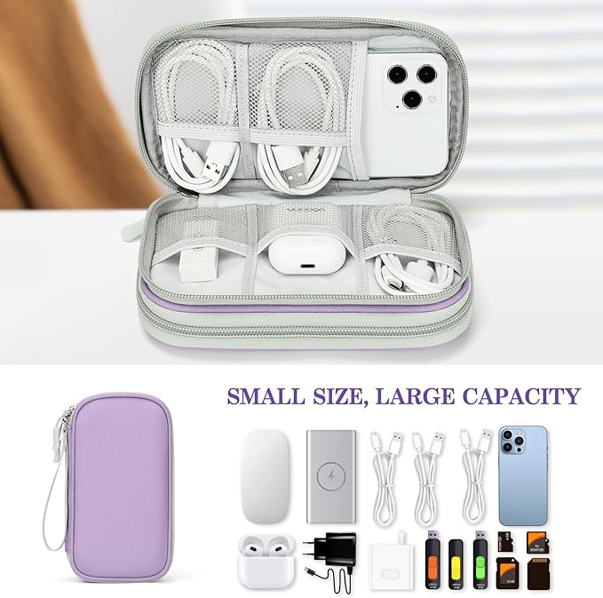 FYY Electronic Organizer, Travel Cable Organizer Bag Pouch Electronic Accessories Carry Case Portable Waterproof Double Layers All-in-One Storage Bag for Cable, Cord, Charger, Phone,-Light Purple