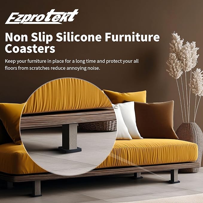 Ezprotekt Non Slip Furniture Pads, 16 Pcs 2.5" Anti Skid Rubber Furniture Caster Cups, Anti-Slip Furniture Coasters for Hardwood Floors, Anti Slide Floor Protectors for Bed Couch Stoppers (Black)