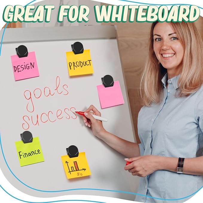 VNDUEEY Black Magnetic Clips, 24 Pcs Fridge Magnets Whiteboard Magnets, Refrigerator Magnet Clips for Locker Photo Displays, Heavy Duty Magnetic Paper Holder for Classroom Office Teacher Supplies