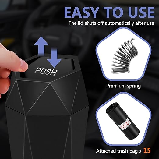 Car Trash Can with Lid - 1-Pack, Interior Accessories for Vehicles, Leakproof Garbage Can with 30 Detachable Trash Bags, Multipurpose Organizers and Storage Solutions for Home and Office