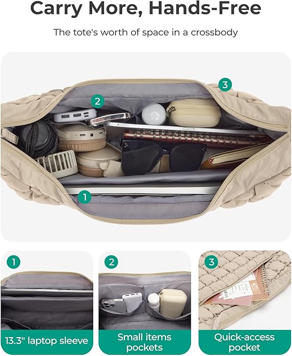 BAGSMART Quilted Crossbody Bag for Women, Lightweight Puffer Purse for Travel, Daily Use & Work | Water-resistant, Puffy Shoulder Bag, w/ Adjustable Strap, Light & Comfortable, Hands-free Bags, Travel Essentials