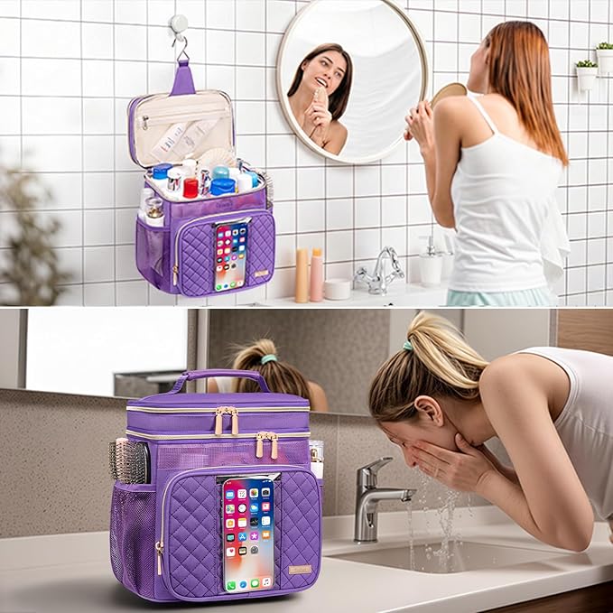 Large Toiletry Bag for Women Men, Bathroom Bag, Water Resistant Shower Bag, Makeup Bag, Portable Shower Caddy for College Dorm, Hanging Travel Toiletry Bag with Transparent Waterproof Phone Pocket
