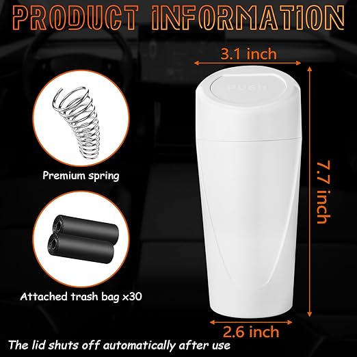 Car Trash Can with Lid, Leakproof Garbage Can with 40 Attached Trash Bags, Mini Essential Car Accessories for Interior for Car, Home, Office (White)