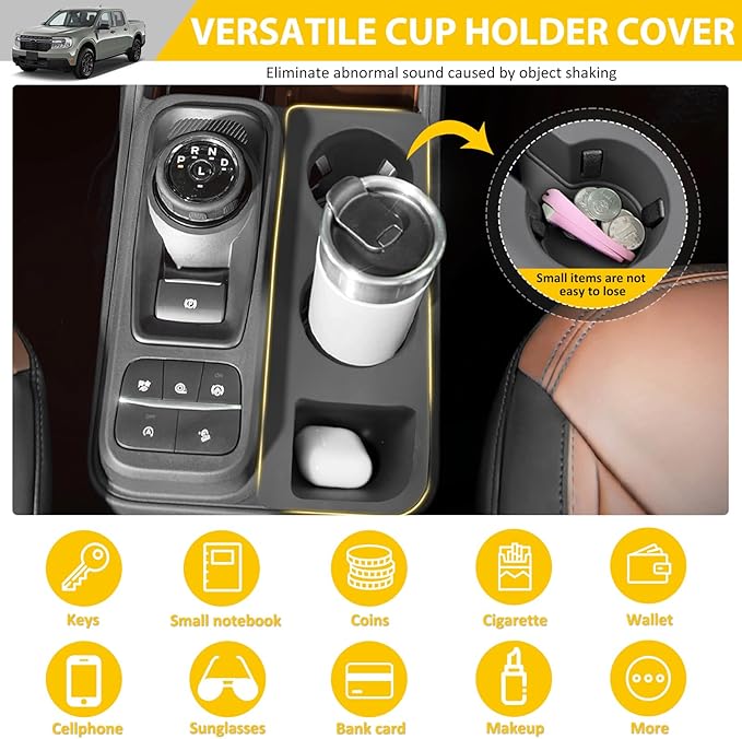 Cup Holder for 2022-2025 Ford Maverick Center Console Cup Holder Insert Silicone Cupholder Coaster Liner for 22-25 Maverick Interior Accessories Black