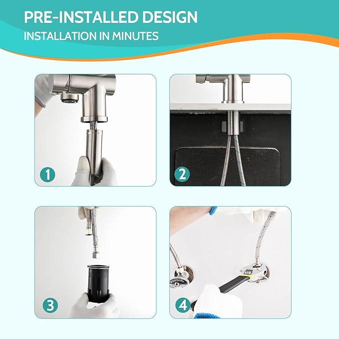 Kicimpro LED Kitchen Faucet with Pull Down Sprayer, Brushed Nickel Faucet for Kitchen Sink, Single Handle High Arc 304 Stainless Steel LED Commercial Bar Kitchen Sink Faucet for 1 Hole Or 3 Hole