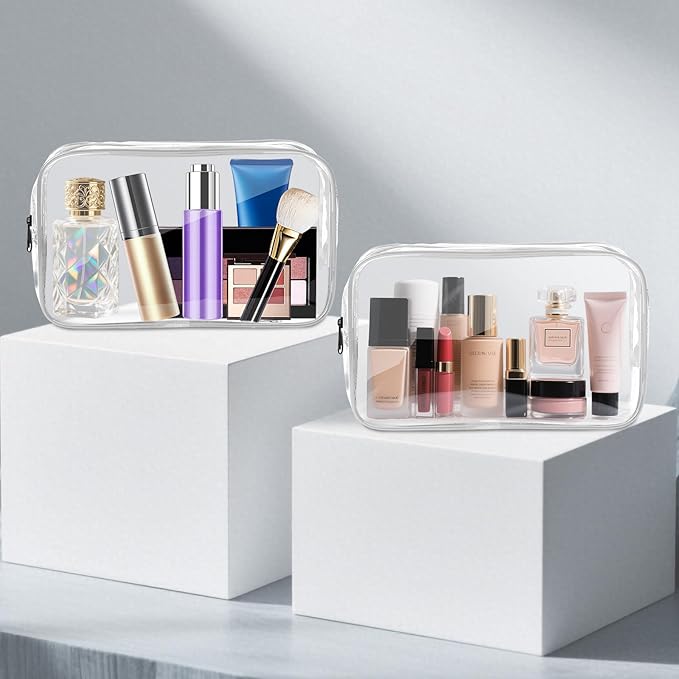 AURUZA Clear Makeup Bag,Portable Travel Toiletry Bags with Zipper, TSA Approved Clear Organizer Bags, PVC Cosmetic Pouch for Airport Airline Compliant