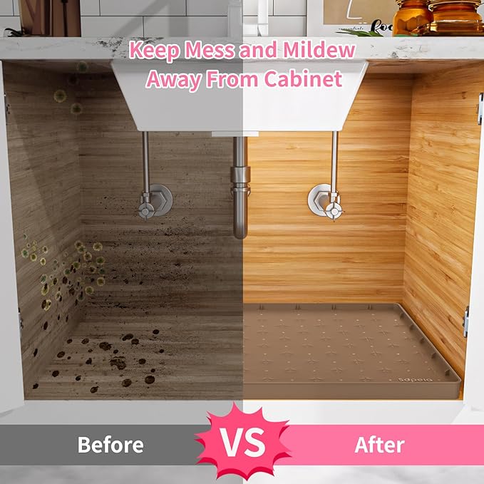 Sdpeia Under Sink Mat 28"×19" Waterproof Silicone Cabinet Liner & Sink Protector for Kitchen & Bathroom, Multi-Purpose Organizers Tray for Pets, Laundry, Cat Litter Mat