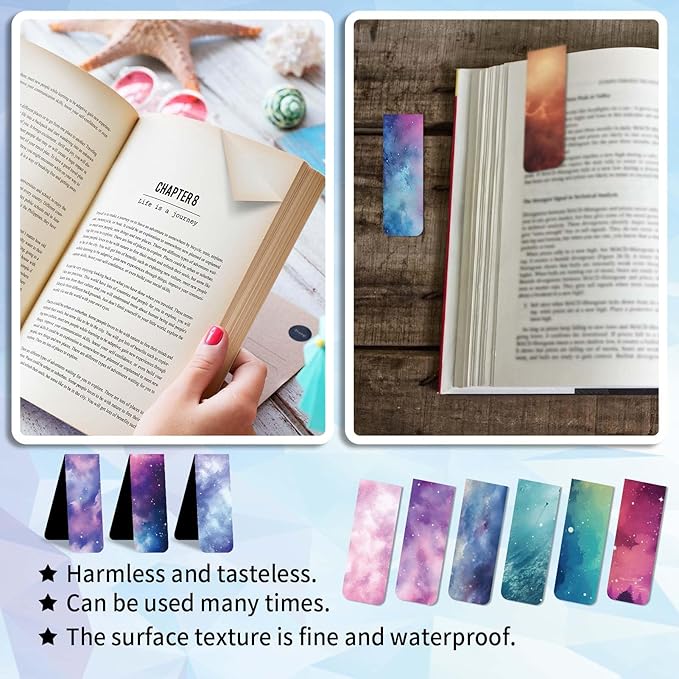96 Pieces Magnetic Bookmarks Magnet Page Markers - Book Marks for Reading Women & Men with Storage Boxes - Cute Magnet Bookmark Clips for Reading Pleasure（Stars）