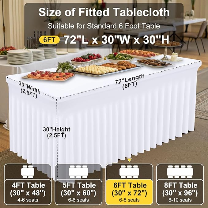 Smiry Spandex Tablecloth 5 Pack, Elastic Fitted Stretch Tablecloth for 6FT Rectangle Tables, Waterproof Washable Table Cover Skirt for Outdoor, Wedding, Banquet & Parties (White, 72Lx30Wx30H Inch)