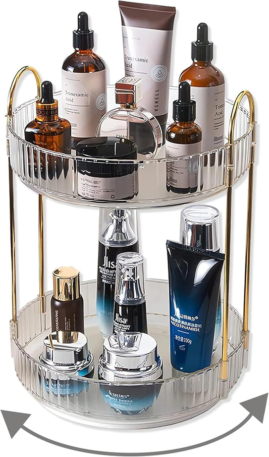360 Rotating Makeup Organizer, 2 Tier Large Capacity Make Up Organizers and Storage, Skincare Perfume Vanity Organizers, Bathroom Cosmetics Storage Organizer Countertop (Clear-2 Tier)