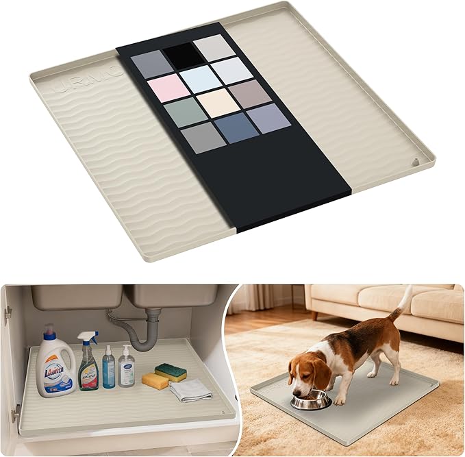 URMONA Waterproof Silicone Under Sink Mat 19'' x 19'' Shelf Liner for Kitchen and Bathroom, Cabinet and Counter Protector, Storage and Organizers, Litter Mat, Pet Cat Puppy Essentials(Cream)
