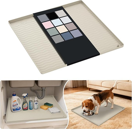URMONA Waterproof Silicone Under Sink Mat 19'' x 19'' Shelf Liner for Kitchen and Bathroom, Cabinet and Counter Protector, Storage and Organizers, Litter Mat, Pet Cat Puppy Essentials(Cream)